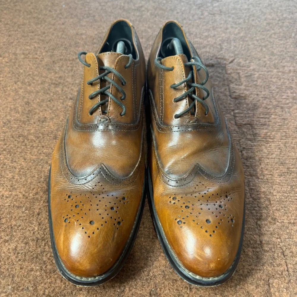 Aston Grey Mercer Mens Brown Leather Wingtip Oxford Dress Shoes 118002 Size 11.5